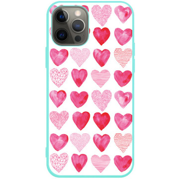 Phone case - casey Soft Flex Design - Valentine's Day - Pink hearts - mint