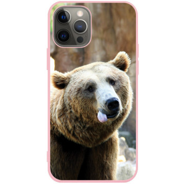 Phone case - casey Soft Flex Design - Funny Animals - Bear with tongue - pink