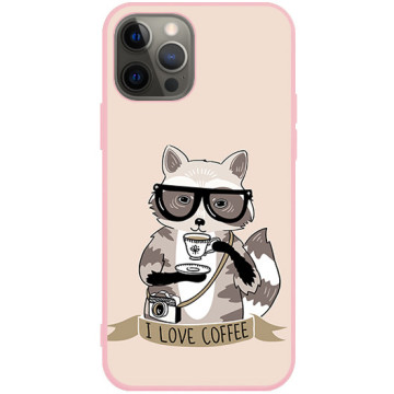 Phone case - casey Soft Flex Design - Funny Animals - Raccoon Coffee - pink