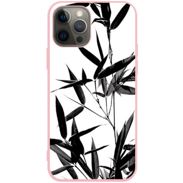 Phone case - casey Soft Flex Design - Black and white - Bamboo leaves - pink