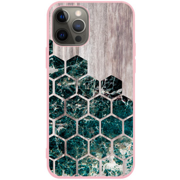 Phone case - casey Soft Flex Design - Geometric - Green marble on wood - pink