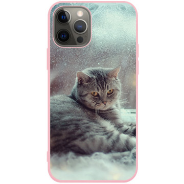 Phone case - casey Soft Flex Design - Christmas gift - Cat in the snow - pink