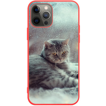 Phone case - casey Soft Flex Design - Christmas gift - Cat in the snow - red