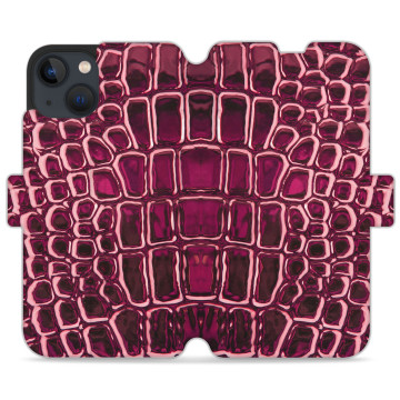 Phone case - casey Wallet Design - Animal Pattern - Red crocodile leather