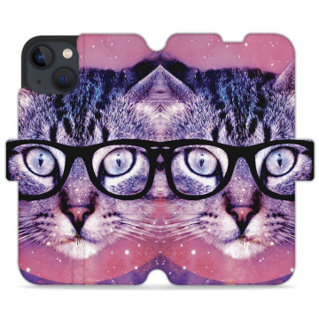 Phone case - casey Wallet Design - Case with cat - Cat with glasses