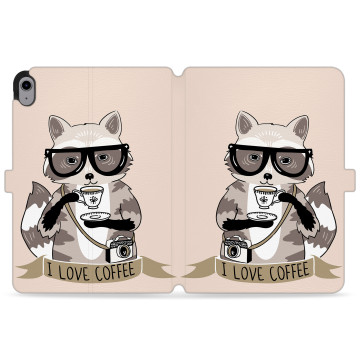 Tablet case - casey Wallet Design - Funny Animals - Raccoon Coffee