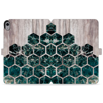 Tablet case - casey Wallet Design - Geometric - Green marble on wood