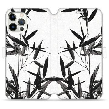 Phone case - casey Wallet Book Design - Black and white - Bamboo leaves