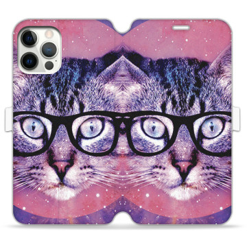 Phone case - casey Wallet Book Design - Case with cat - Cat with glasses