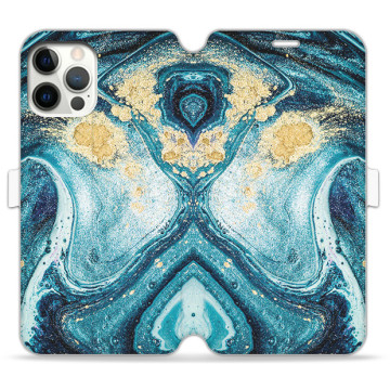Phone case - casey Wallet Book Design - Gold Abstract - Turquoise marble