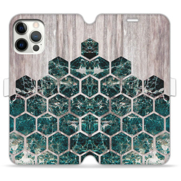 Phone case - casey Wallet Book Design - Geometric - Green marble on wood