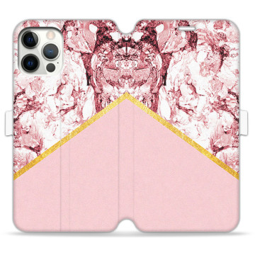 Phone case - casey Wallet Book Design - Marble Case - Pink marble with gold stripe