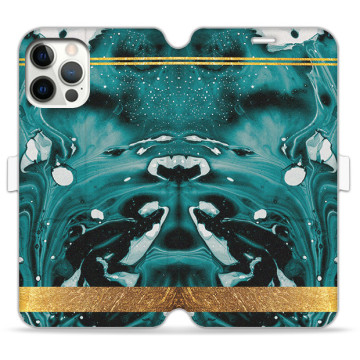 Phone case - casey Wallet Book Design - Marble Case - Green marble with gold stripe