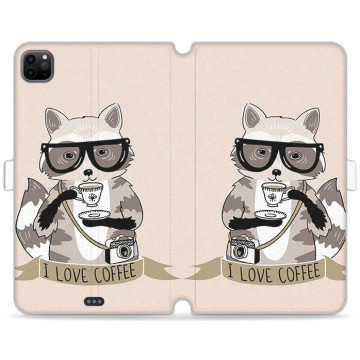 Tablet case - casey Wallet Book Design - Funny Animals - Raccoon Coffee