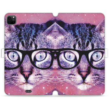 Tablet case - casey Wallet Book Design - Case with cat - Cat with glasses