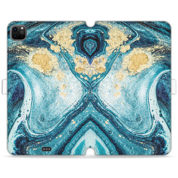 Tablet case - casey Wallet Book Design - Gold Abstract - Turquoise marble