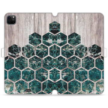 Tablet case - casey Wallet Book Design - Geometric - Green marble on wood